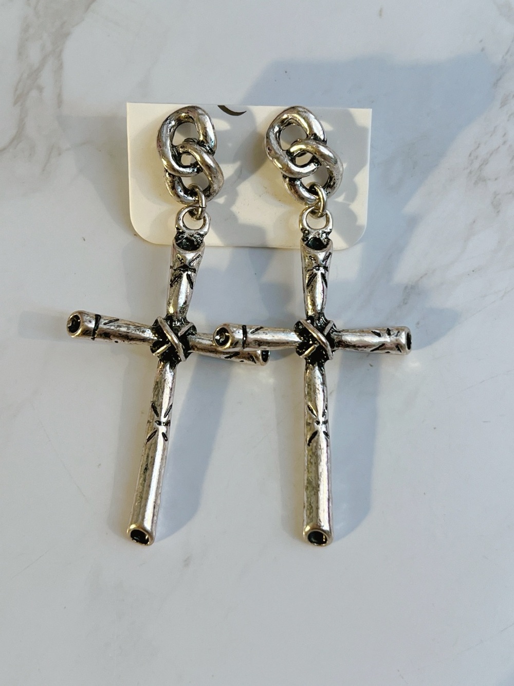 Pewter cross 2.5” dangle earrings